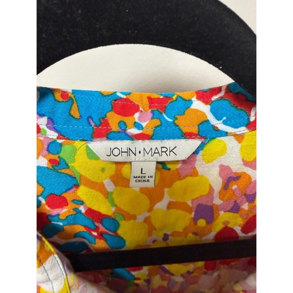 JOHN MARK Abstract Print Button Front Tunic Shirt Top L Rayon Nylon‎ Colorful - Picture 2 of 7